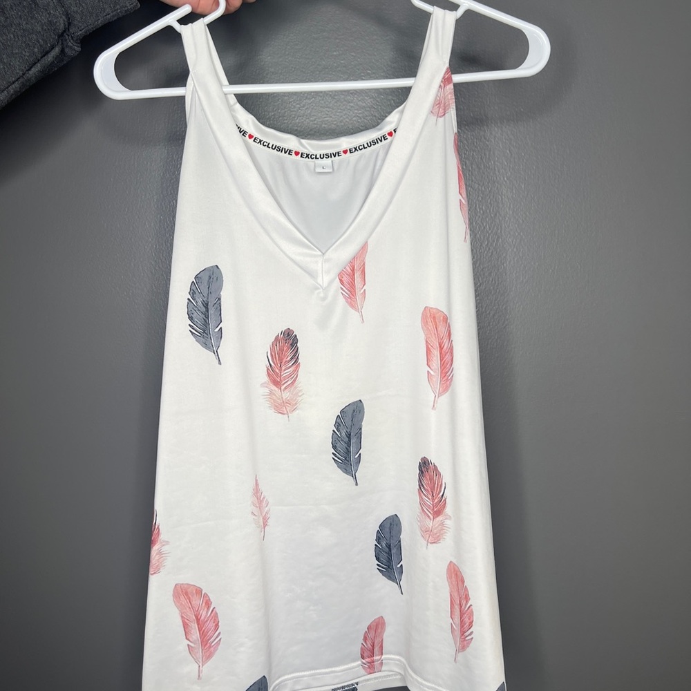 Pink and Gray Relaxed Tank Top with Artistic Pattern